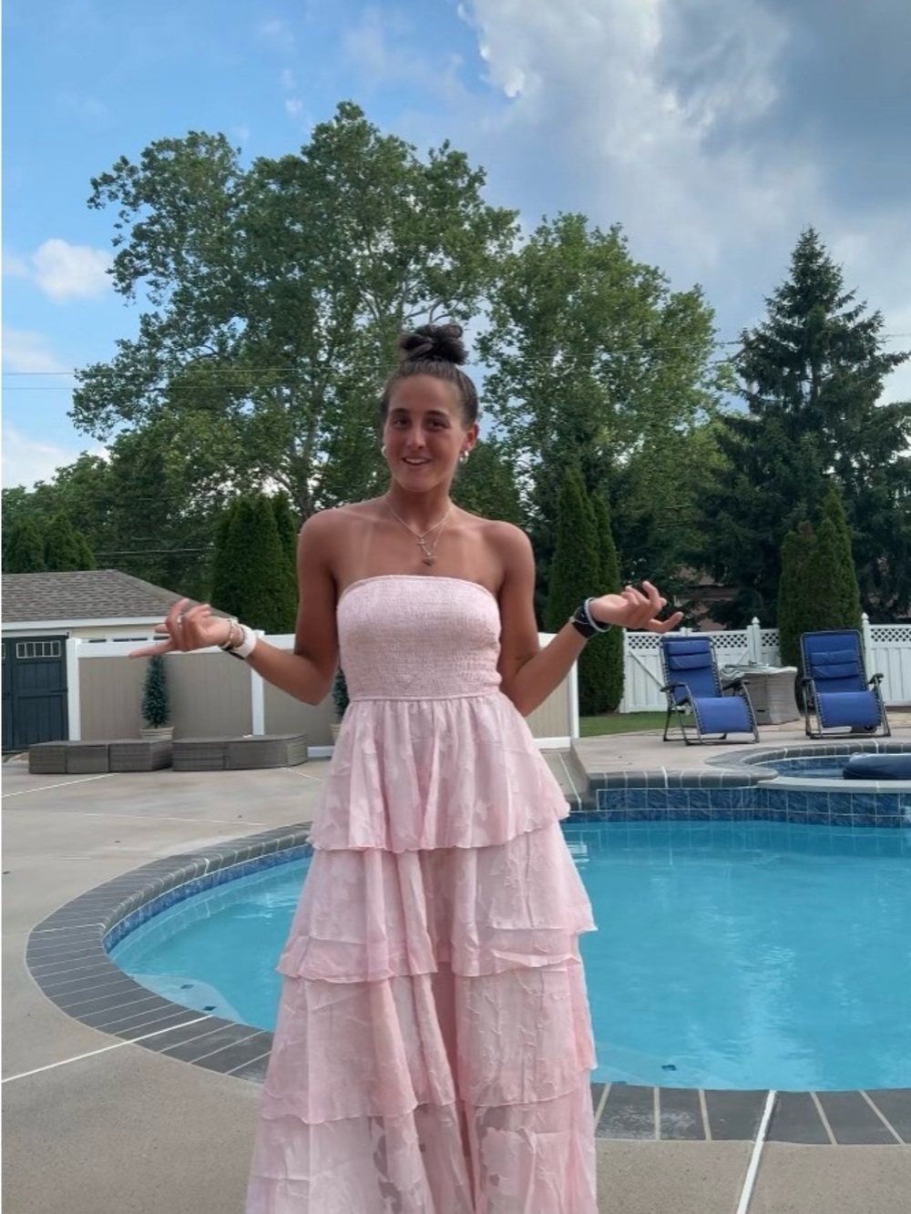 Simplee Apparel Strapless Pink Tiered Maxi Dress